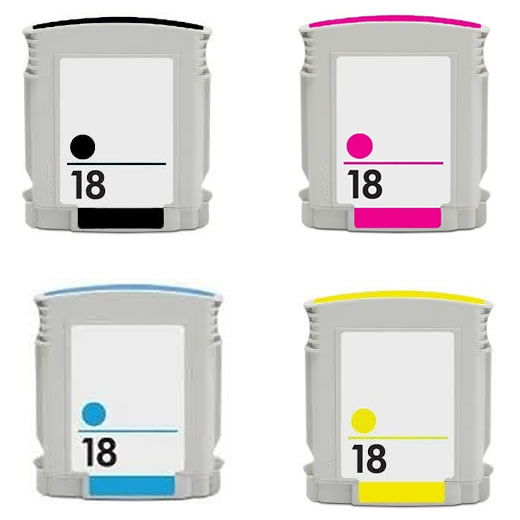 4 ink Cartridges: HP 18 Black, Cyan, Magenta and Yellow